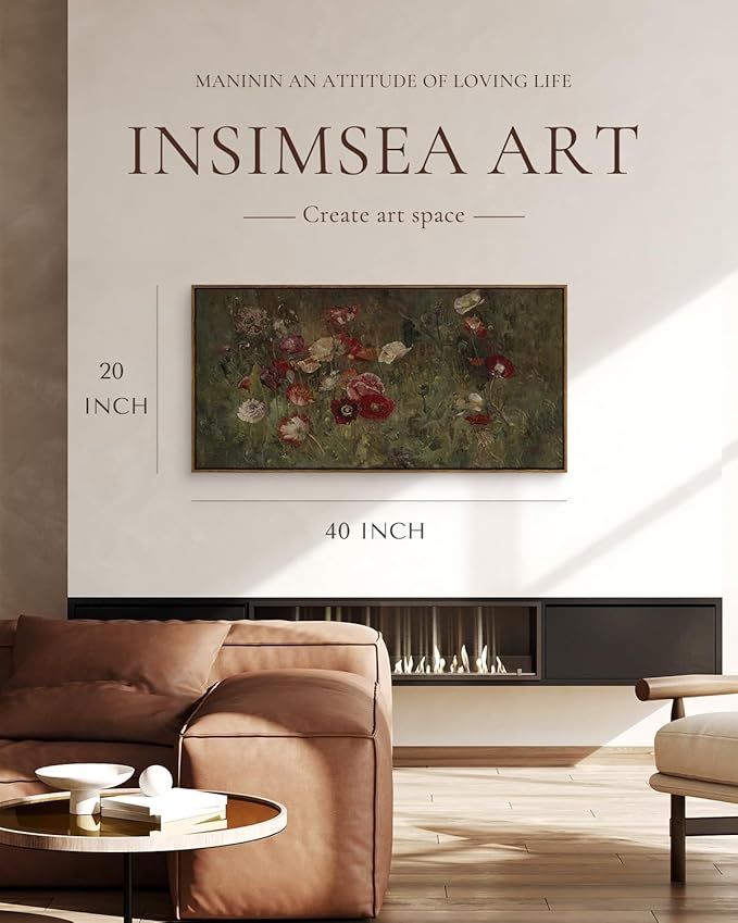 InSimSea Extra Large Framed Vintage Wall Art, Living Room Country Farmhouse Decor, Flowers Botanical Paintings, Canvas Prints, Retro Floral Long Picture for Bedroom Above of Bed,20x40inch