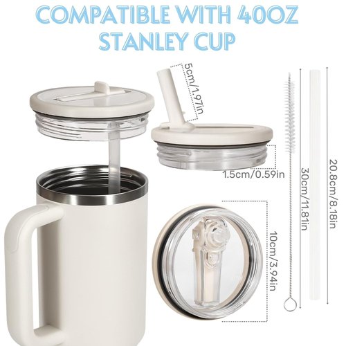 40oz Flip Straw Leak Proof Lid for Stanley H2.0 Quencher,4 Pack Tumbler Lid Replacement 40 oz for Stanley Cup Accessories ProTour,No Spill Proof Straw Cover for Stanley Accessories(Light Blue)