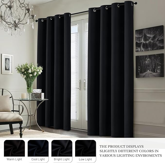Yakamok 100% Blackout Curtain Panels 63 inches Cold and Light Blocking Drapes