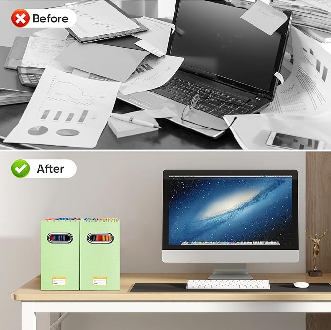 BALEINE File Organizer Box, Cardboard File Folder Organizer with Handle for Letter Size, Portable Collapsible Hanging Filing Box for Home Office Document Storage (2 Pack, Green)