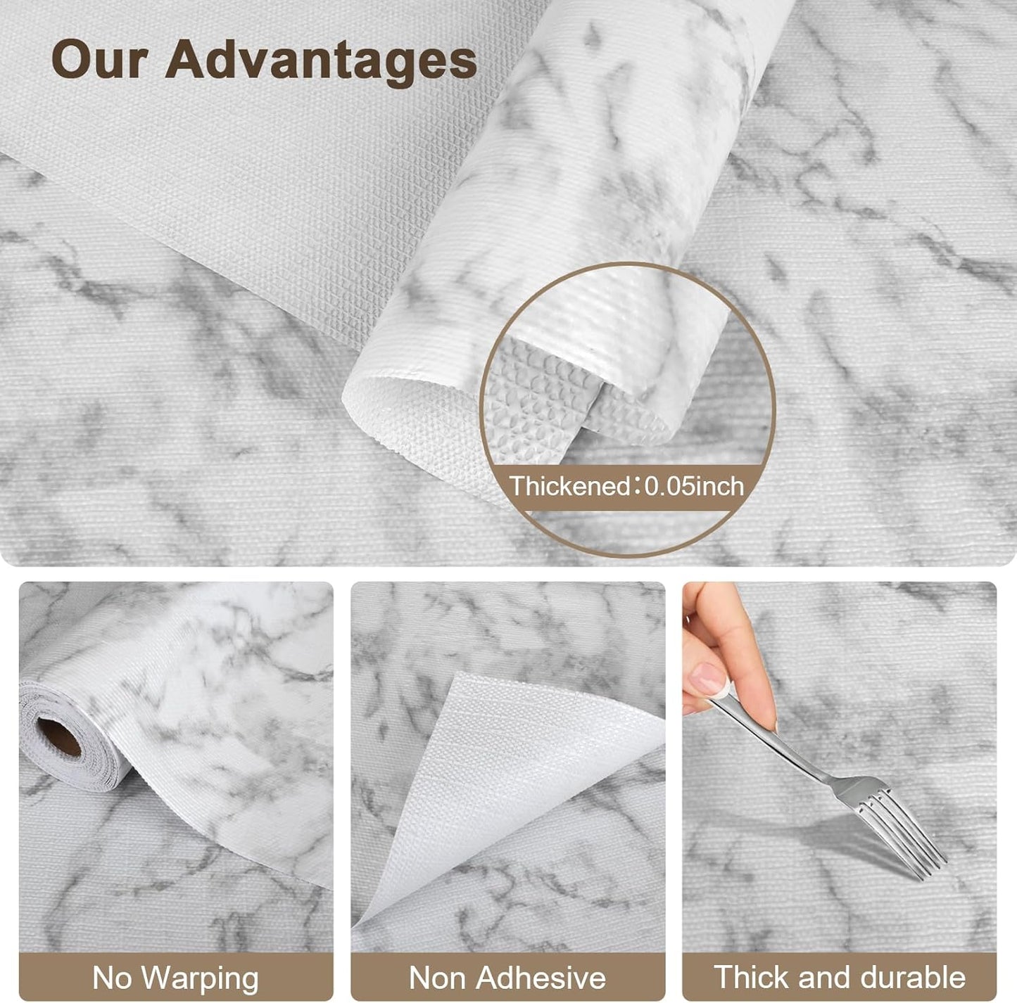 OcePor Non-Adhesive Drawer and Shelf Liner 24IN x 20FT，Non Slip Cabinet and Cupboard Liner, Kitchen Cabinet Liners for Shelves, Waterproof Drawer Shelf Liners for Cabinets/Bathroom Cupboard, Marble