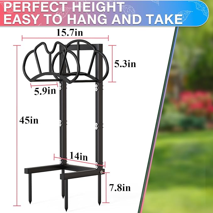 Qatsrin New Garden Hose Holder, Super Stable Water Hose Holders Stand Holds 160-Feet Hose, Rustproof Freestanding Hose Storage Hanger Rack for Outside Yard Lawn Farm, Black