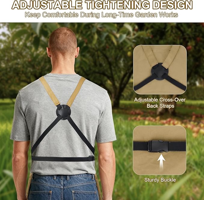 Garden Apron,Harvest Aprons with Drawstring Bag and Pockets for Women and Men,Canvas Fruit Picking Apron