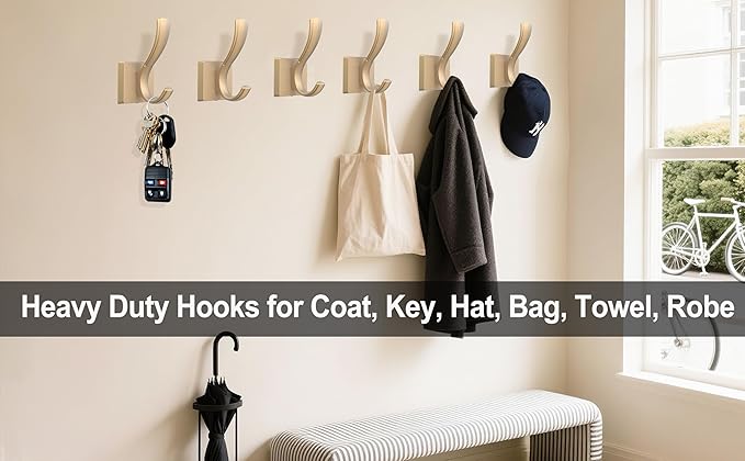 TOFIIGREM Gold Coat Hooks, Towel Robe Hooks Bathroom Entryway Mudroom Pool Hooks