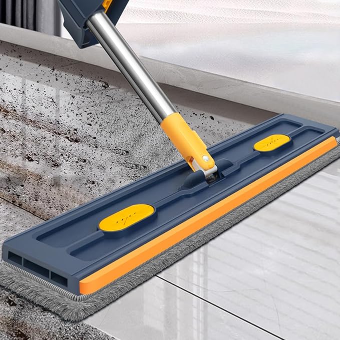Flat Mop - Household Floor Cleaning System, Extra Wide with Extendable Handle for Hardwood Tile Vinyl, Reusable Microfiber Pads with 360° Rotation, Multi Tool for Home Garage Office Blue