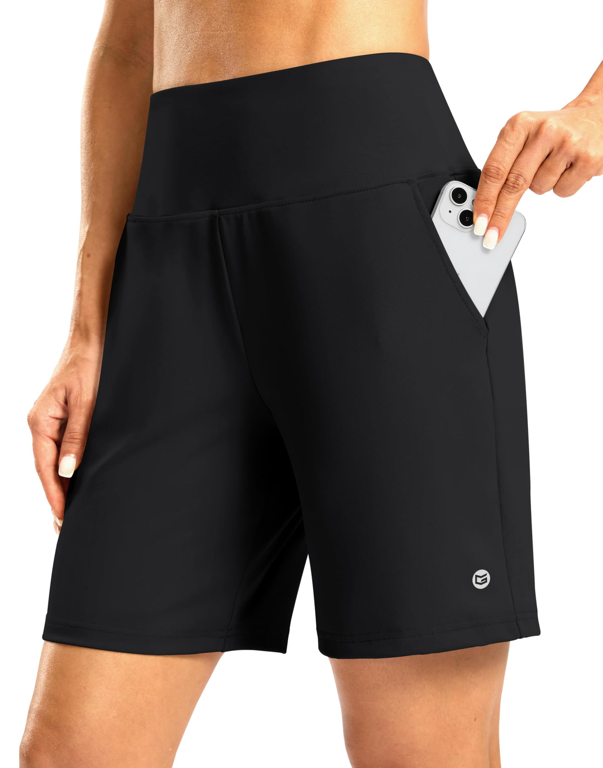 G Gradual Women's Athletic Shorts with Zipper Pocket 7" High Waisted Stretchy Bermuda Shorts for Women Workout Running Casual(Black,XL)