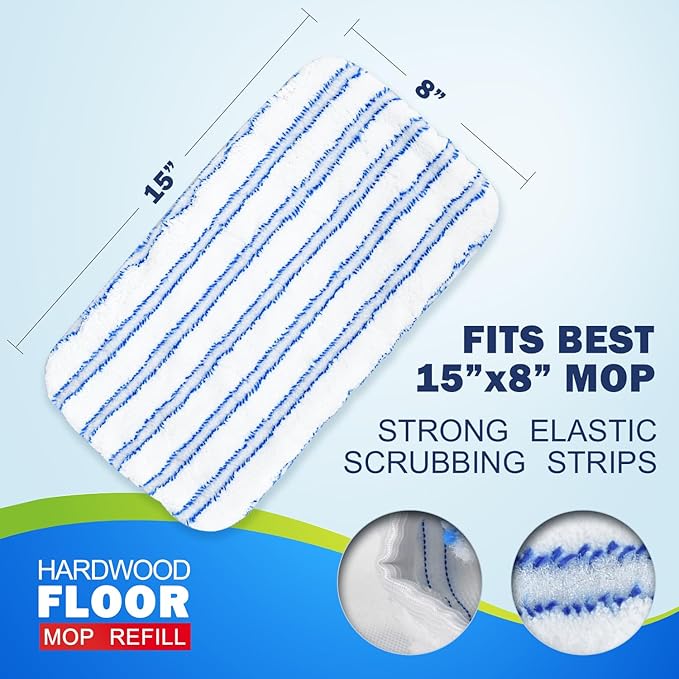 Matthew Microfiber Mop Refills Compatible with Hardwood Floor 'N More, Mop Head Replacement Reusable for Large Surface Compatible with ShMop and All 15 * 8” Flat Mops – 3Pcs Microfiber Mop Pads