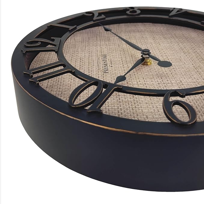 Presentime & Co 10" Farmhouse Series Wall Clock, Cottage Style, Faux Burlap
