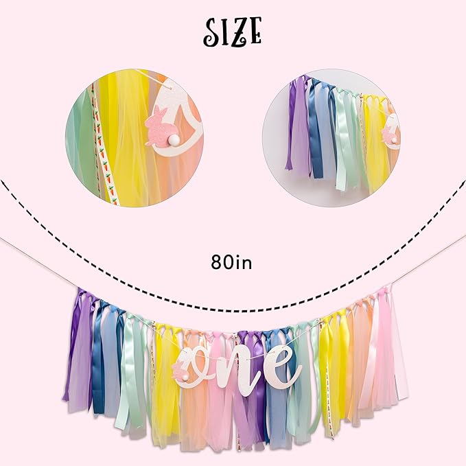 Bunny One Highchair Banner - Rabbit First Birthday Decor, Easter 1st Birthday High Chair Banner for Party, Anniversary, Cake Smash, Photo Prop