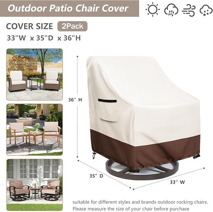 Waterproof 2 Pack Outdoor Swivel Chair Cover for Patio Chair Size Up to 33" W x 35" D x 36" H inch,Outdoor Lawn Patio Furniture Covers (Beige)