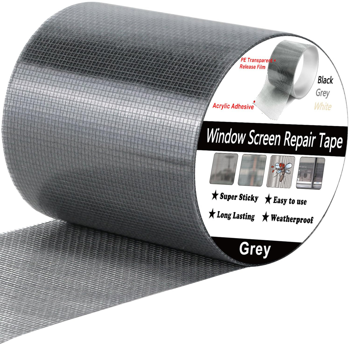 wohohoho Window Screen Repair Tape, 2 in X 20 FT (240IN) Grey Screen Patch Repair Kit, 3-Layer Strong Adhesive Invisible Screen Tape Mesh Repair for Windows, Doors Garage Mosquito Net Magnetic Screen
