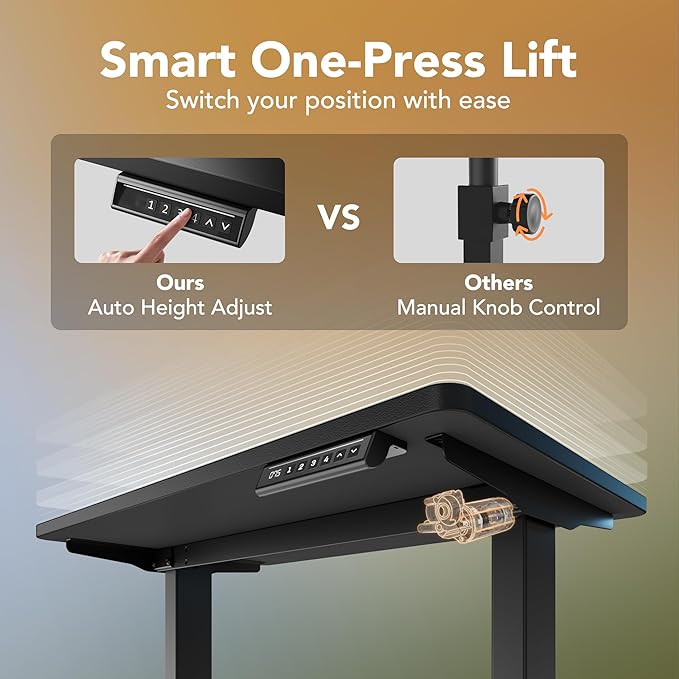 HUANUO 55 x 28 inch Electric Standing Desk Adjustable Height, 4 Memory Height Settings, Sit Stand Up Desk for Home Office & Computer Workstation, Black