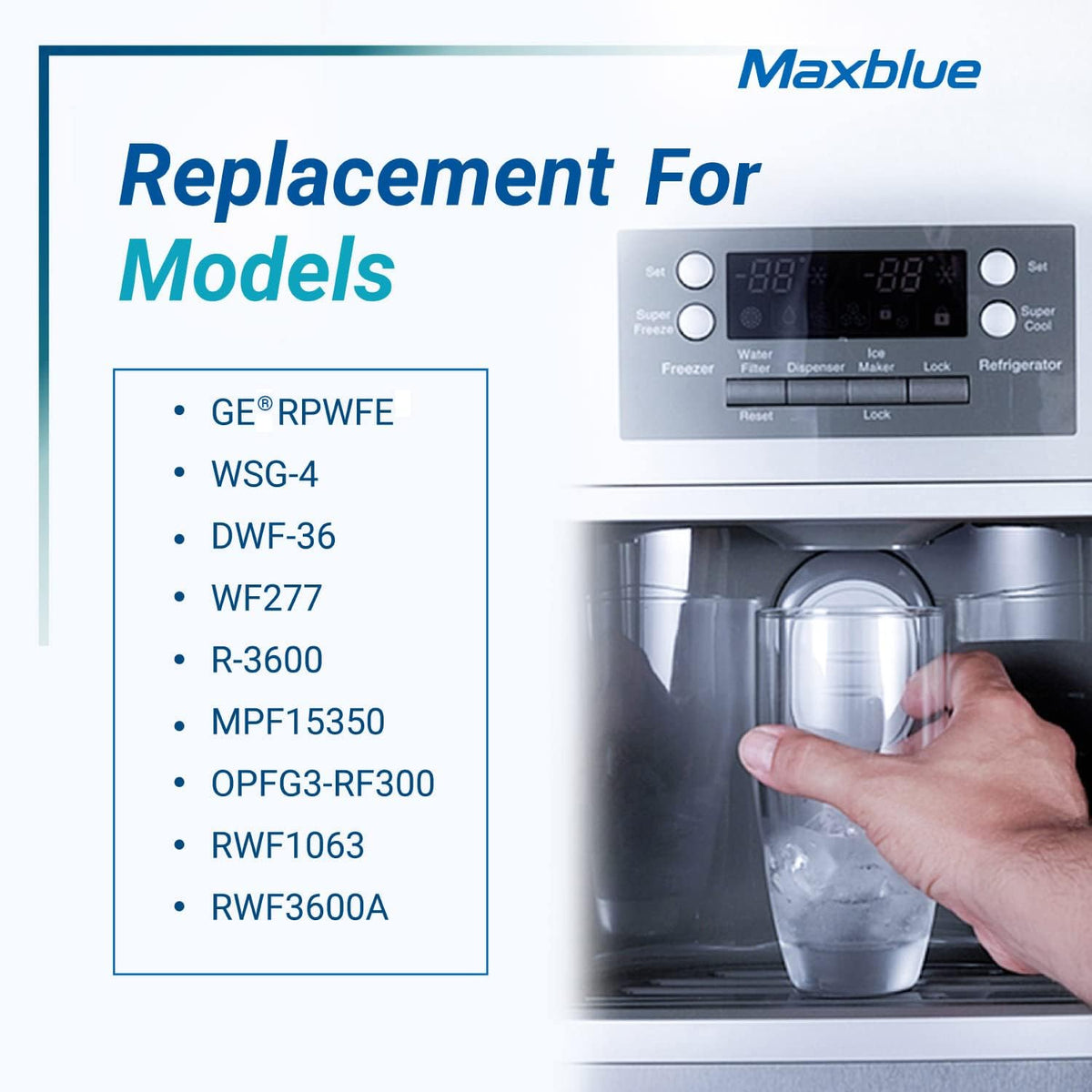 Maxblue Replacement for GE® RPWFE®, RPWF (with CHIP) Refrigerator Water Filter, Compatible with WSG-4, WF277, GFE28GMKES, PFE28KBLTS, GFD28GSLSS, PWE23KSKSS, GYE22HMKES, DFE28JSKSS, 2 Filters