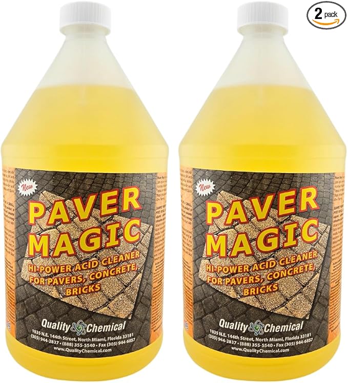 Quality Chemical Paver Magic - High Power Concrete, Brick and Paver Cleaner - Outdoor Stain Remover - 128 oz (Pack of 2)