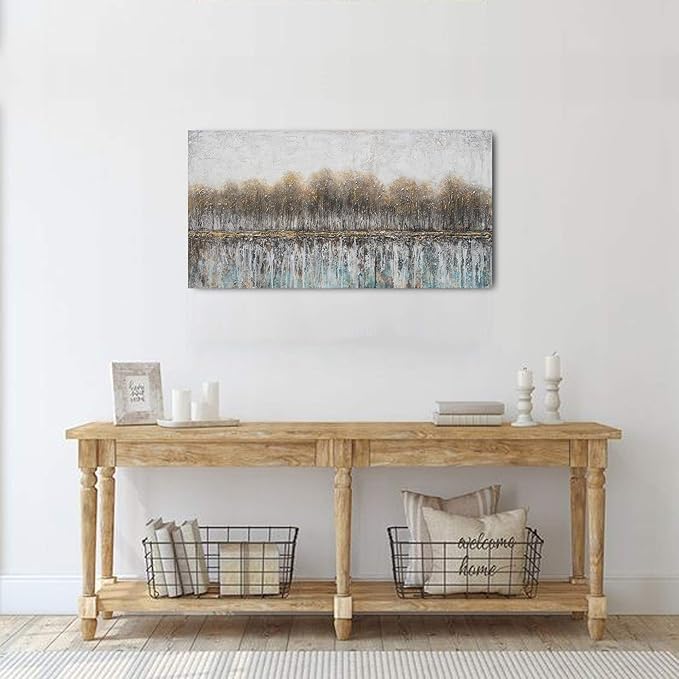NdcSkyArt Canvas Wall Art for Bedroom, Tree Farmhouse Wood Neutral Watercolor Painting Gray Brown Silver Birch Prints for Rustic Home Living Room Sofa Background Decor