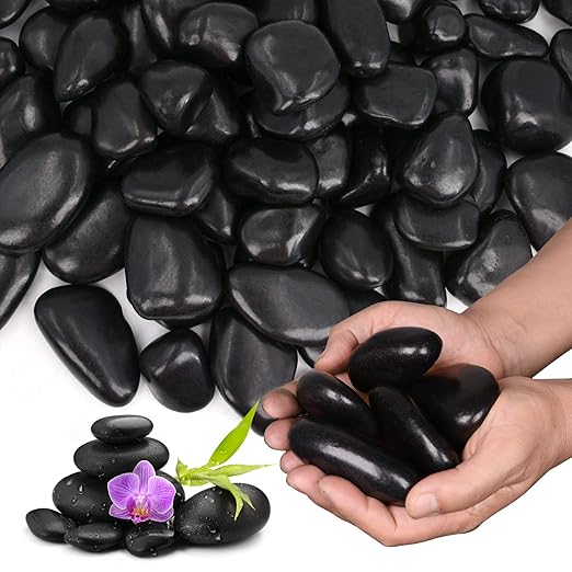 20Ib Black River Rocks for Landscaping-Polished Pebbles for Plants-Garden Decorative Stones-1-2 Large Plant Rocks,Ideal for Aquarium, Home Decor