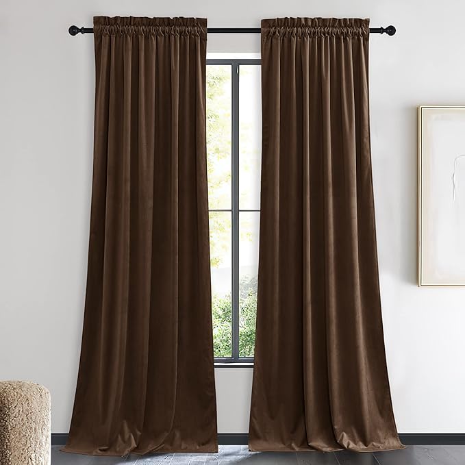 NICETOWN Brown Velvet Curtains, Thermal Insulated Sound Reducing Heavy Matt