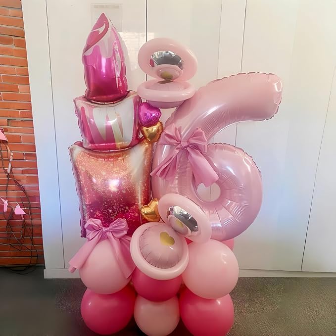 Pastel Pink Number 6 Balloons, 40 In Large Light Pink Number 6 Foil Helium Balloons for Girls, Self Inflating Number Balloons 0-9 for Girls 6th 16th Birthday Women Anniversary Party Decoration