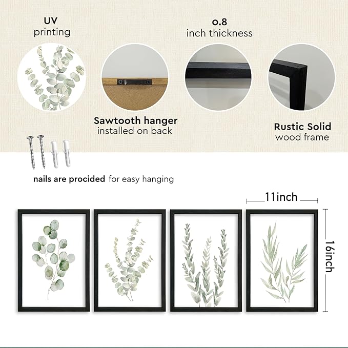 YWJKWLGS Botanical Watercolor Prints Sign Sage Green Eucalyptus Wall Decor
