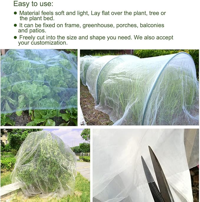 16x25Ft Mosquito Bug Insect Bird Fine Mesh Net Barrier Hunting Blind Garden Screen Netting for Protect Your Plant Fruits Flower