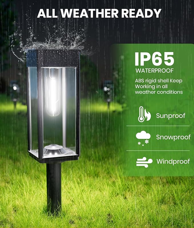 BITPOTT Solar Pathway Lights Outdoor,Bright Solar Lights for Outside, Waterproof Auto On/Off Garden Lights Solar Powered Landscape Lights for Yard Walkway Driveway Lawn (Cool White, 2 Pack)