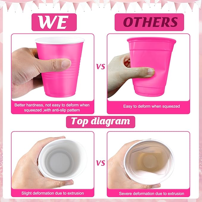 100 Pcs Pink Plastic Cups 12 oz, Bulk Light Pink and Hot Pink Disposable Party Graduation Cups for Graduation Picnic Wedding Bridal Birthday Christmas Theme Party Supplies Decorations
