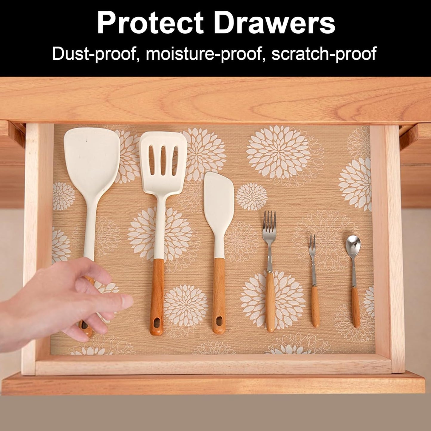 Cooyes Shelf and Drawer Liners for Kitchen Cabinets, Non Adhesive Cabinet Liner, EVA Waterproof Durable Non-Slip Drawer Mats for Shelves, Refrigerator, Storage, Desks