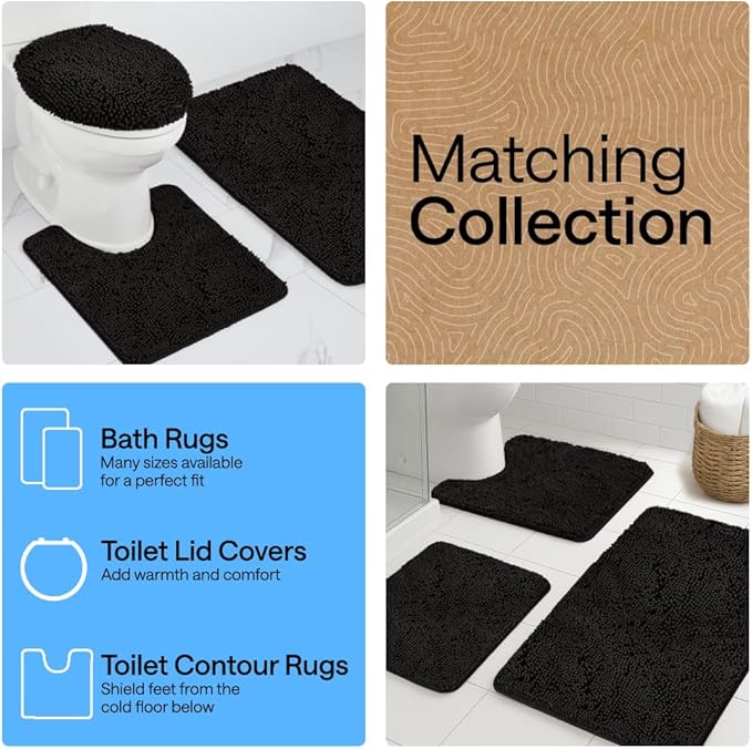 GORILLA GRIP Bath Rug Mat 44x26, Thick Soft Absorbent Chenille, Quick Dry Microfiber Mats, Rubber Backing Washable Shower Floor Rugs, Bathmat Runner, US Designed Bathroom Home Decor Accessories Black