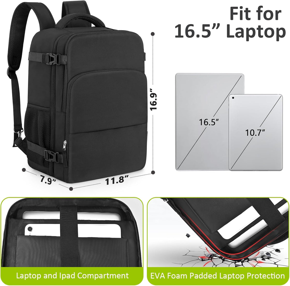 Snoffic Travel Backpack - Waterproof Laptop Bag with USB Charging Port | 17-Inch, Flight Approved