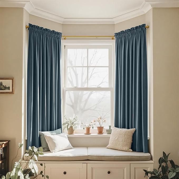 NICETOWN Slate Blue Blackout Velvet Curtains