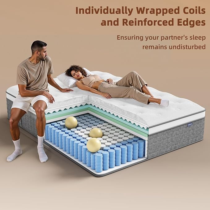 Mattress King Size, Medium Firm 10 Inch Mattresses with Extra Lumbar & Shoulder Support, Hybrid Mattress King with Gel Memory Foam Pain Relief - Fiberglass Free - No Odor - 365 Night Trial