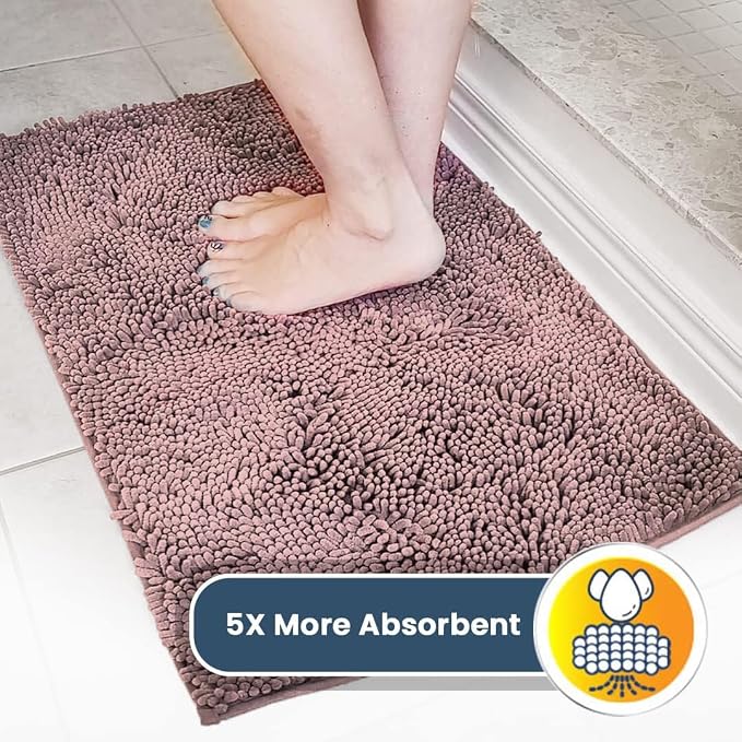 Muddy Mat® | Super Water Absorbent Door Mat Indoor, Microfiber Quick Dry Chenille Entryway Rug, Slip Resistant Front Door Mat, Indoor Mats for Entryway, Machine Washable Pet Rug, Blush Pink 20" x 48"