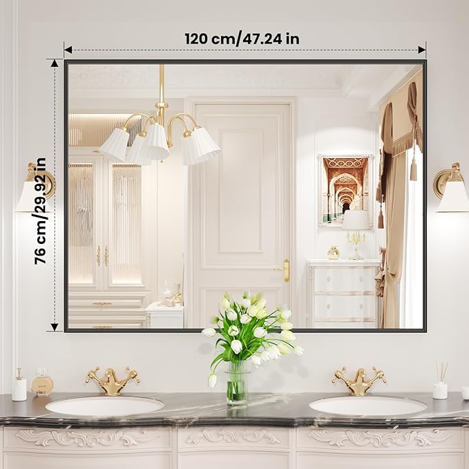 LOAAO Black Bathroom Mirror 48"X30"