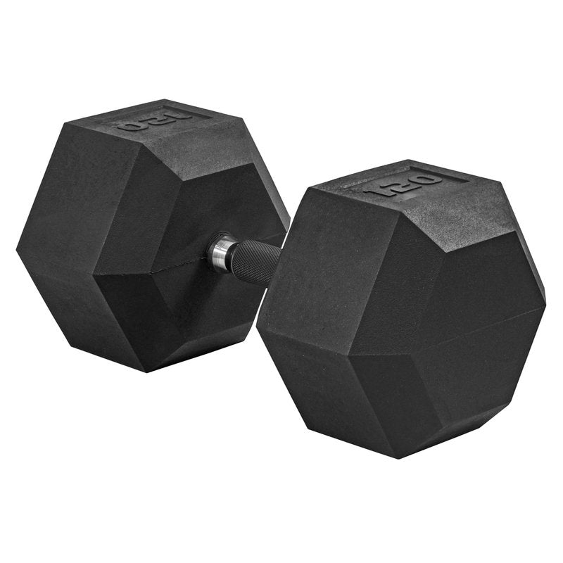 CAP 120 LB Rubber Coated Hex Dumbbell Weight, Rubber Free Weights for Home Gym Strength Training, Comfort Grip Handle, Single