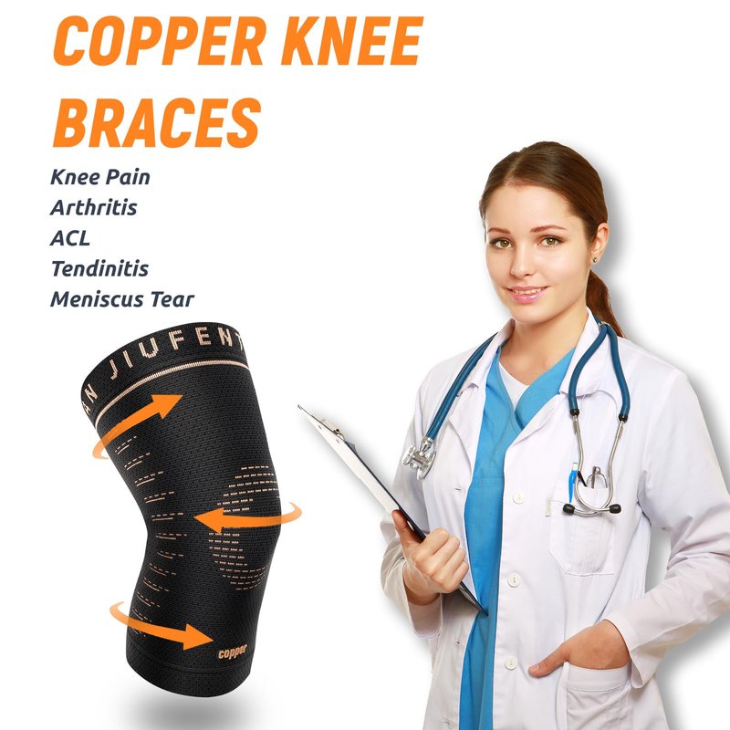 JIUFENTIAN Copper Knee Sleeve,Copper Knee Braces for Women and Men Arthritis,ACL, Tendinitis, Meniscus Tear, Joint Pain Relief, Running, Working Out, Fitness, Weightlifting (Medium)