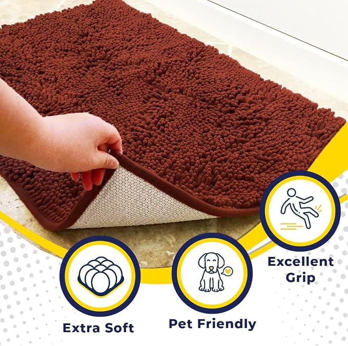 Muddy Mat® | Super Water Absorbent Door Mat Indoor, Microfiber Quick Dry Chenille Entryway Rug, Slip Resistant Front Door Mat, Indoor Mats for Entryway, Machine Washable Pet Rug, Brick Red 26" x 42"