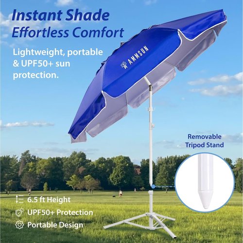 AMMSUN Shade Umbrella - Premium 6.5ft Portable Canopy with Stand for Instant Sun Protection | Lightweight & Adjustable, Blue