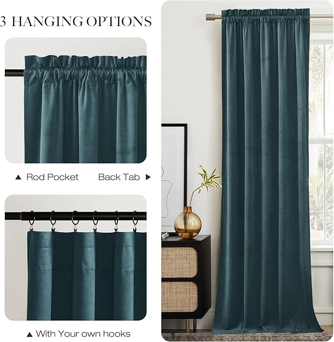 NICETOWN Room Darkening Greyish Blue Velvet Curtains, Rod Pocket Super Soft