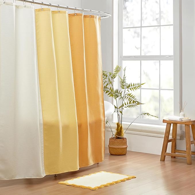 MONDAY MOOSE Bath Mat with Scalloped Wavy Ripple Design, Microfiber Absorbent Non Slip Tufted Rug for Floor, Shower or Kitchen (20x32 inch, Yellow)