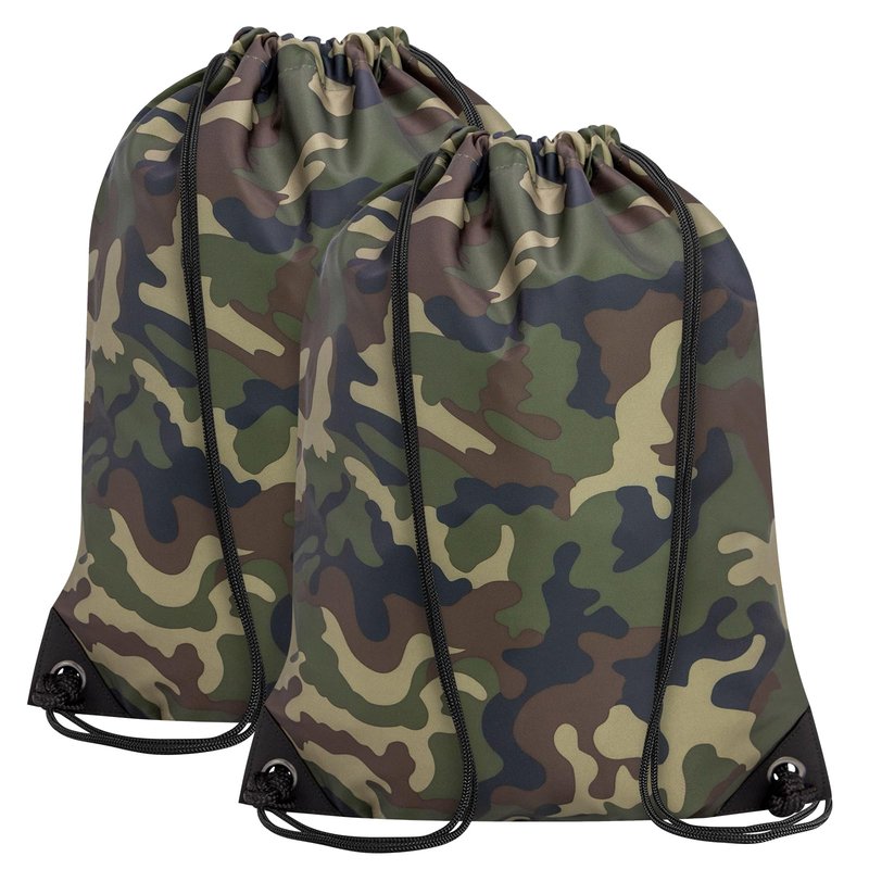 CALACH 2PCS Drawstring Bags Bulk, String Backpack for Men Women, Cinch Bag Draw String Back Bag for Gym, Sports, Travel, Swimming, Beach, Green Camo