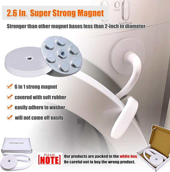 Front Load Washer Door Prop and Stopper - Magnetic Washing Machine Door Holder with 2.6-Inch Magnet Base, Removable Washer Door Stopper Keep Washer Door Open to Prevent Odors (White)