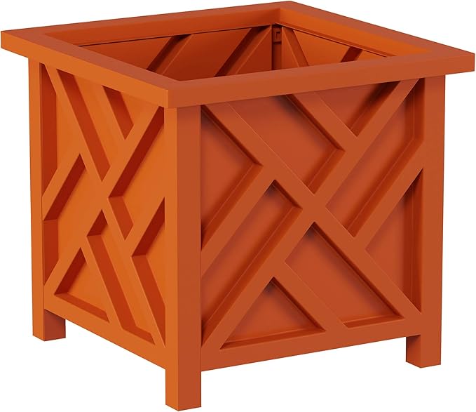 Lattice Design Outdoor Planter Box - 14.75” Square 13” Tall Terracotta Plant Pot - Decorative Plant Pots for Front Porch Decor - Flower Pots Outdoor Planters for Porch Patio or Garden by Pure Garden