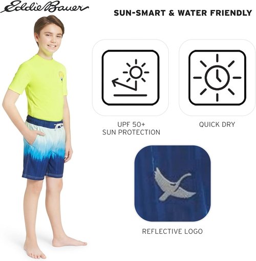 Eddie Bauer Boys' Swim Trunks - UPF 50 Sun Protection with Comfort Liner | Stylish & Durable