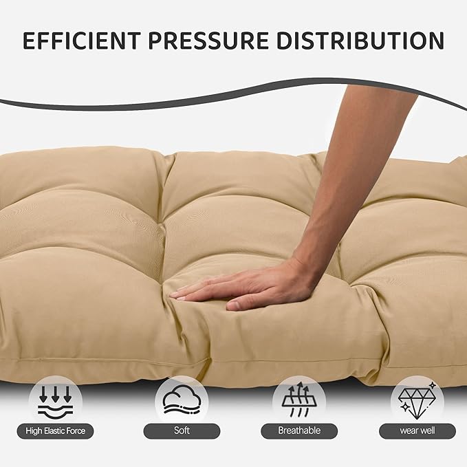 3 Pcs Wicker Chair Cushions Patio Loveseat Chaise Cushion Set - 1200D 47x19*4 Inch Waterproof Wicker Bench Cushions with 2 19x19x4 Inch Chair Cushions for Garden Porch Wicker Patio Furniture(Khaki)
