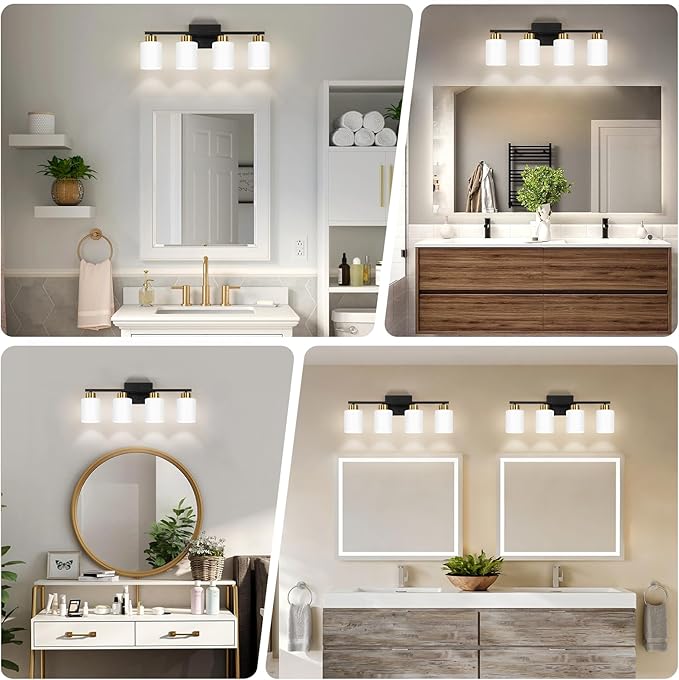 FonmYim Black and Gold Bathroom Light Fixtures, 4-Light Modern Vanity Light