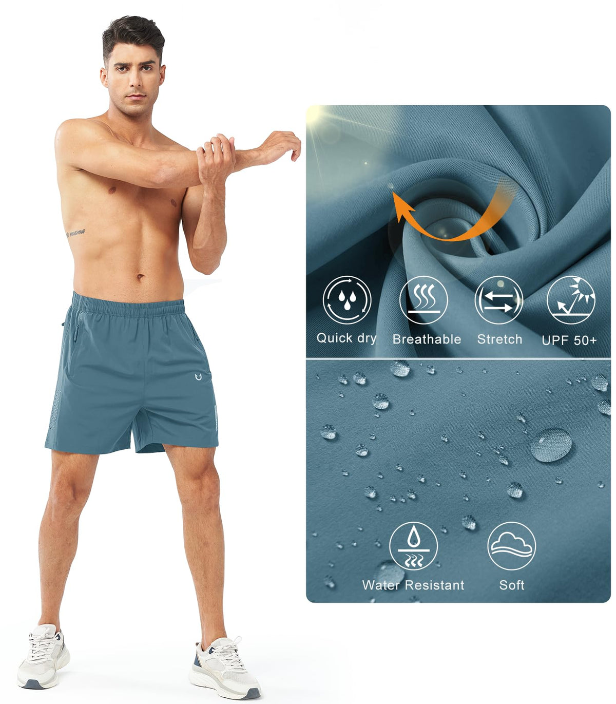 NORTHYARD Men's Athletic Running Shorts Gym Workout 7"/9"/5" Quick Dry Lightweight Sports Basketball Tennis 3 Zipper Pockets GREYBLUE-5inch XL