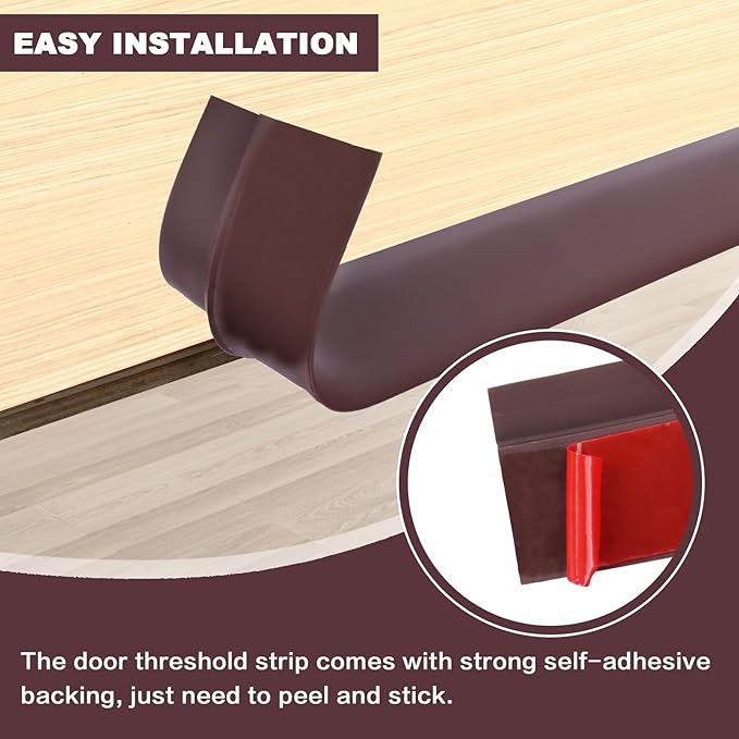 Vinyl Door Threshold Flooring Transition Strip Self Adhesive Carpet Edging Strip for Laminate Doorway Edge Threshold from 3/5" to 4/5" (Coffee, 10 Ft)