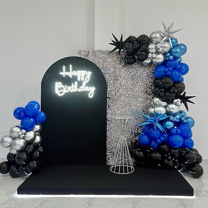 Black Blue Silver Star Balloons,9Pcs 22Inch Black Blue Silver Explosion Spike Cone Helium Polyester Film Star Foil Balloons for Birthday Anniversary Baby Shower Disco Party Decorations