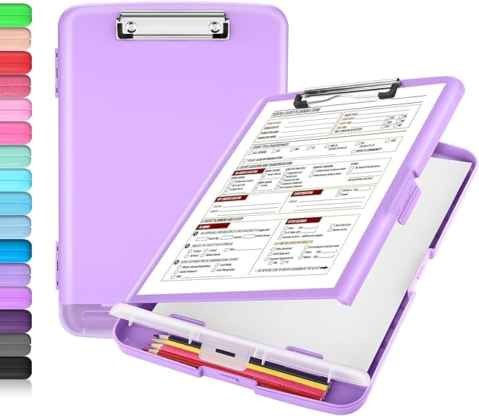 Sooez Clipboard with Storage, Clip Board 8.5 x 11 with Pen Holder, Plastic Organization Case Box for Letter Legal A4 Size Paper, Low Profile Clip, Nurses Teachers Must Haves, School & Office Supplies