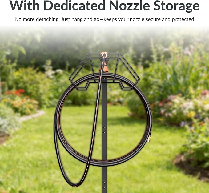 Giraffe Tools Garden Hose Holder Freestanding Heavy Duty Water Hose Holder Metal Stand, Holds 150FT Hose with 4 Spikes,Sturdy Hose Storage Stand for Outside Yard,Lawn,Garden,Black